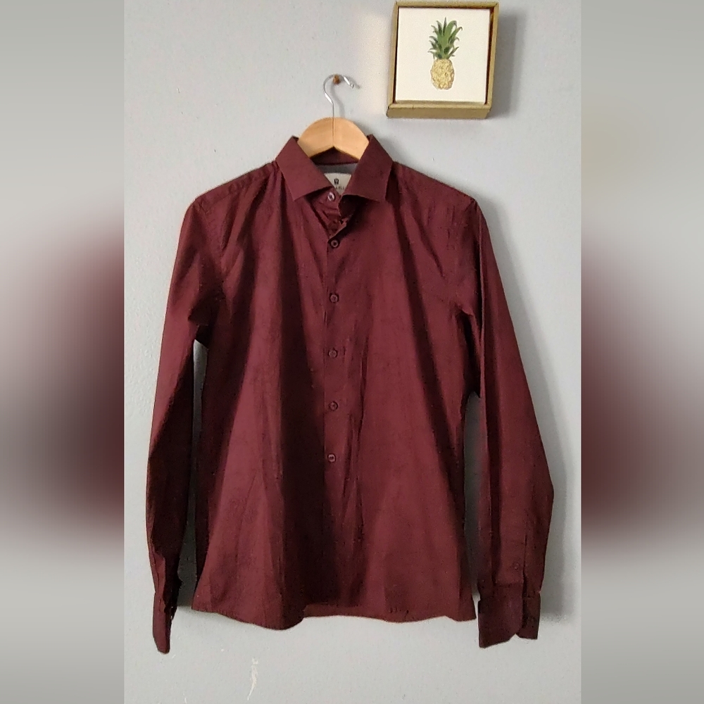 Shirt Bottom Down Steel Jelly   Men's Size Medium Stretch Long Sleeve Burgundy